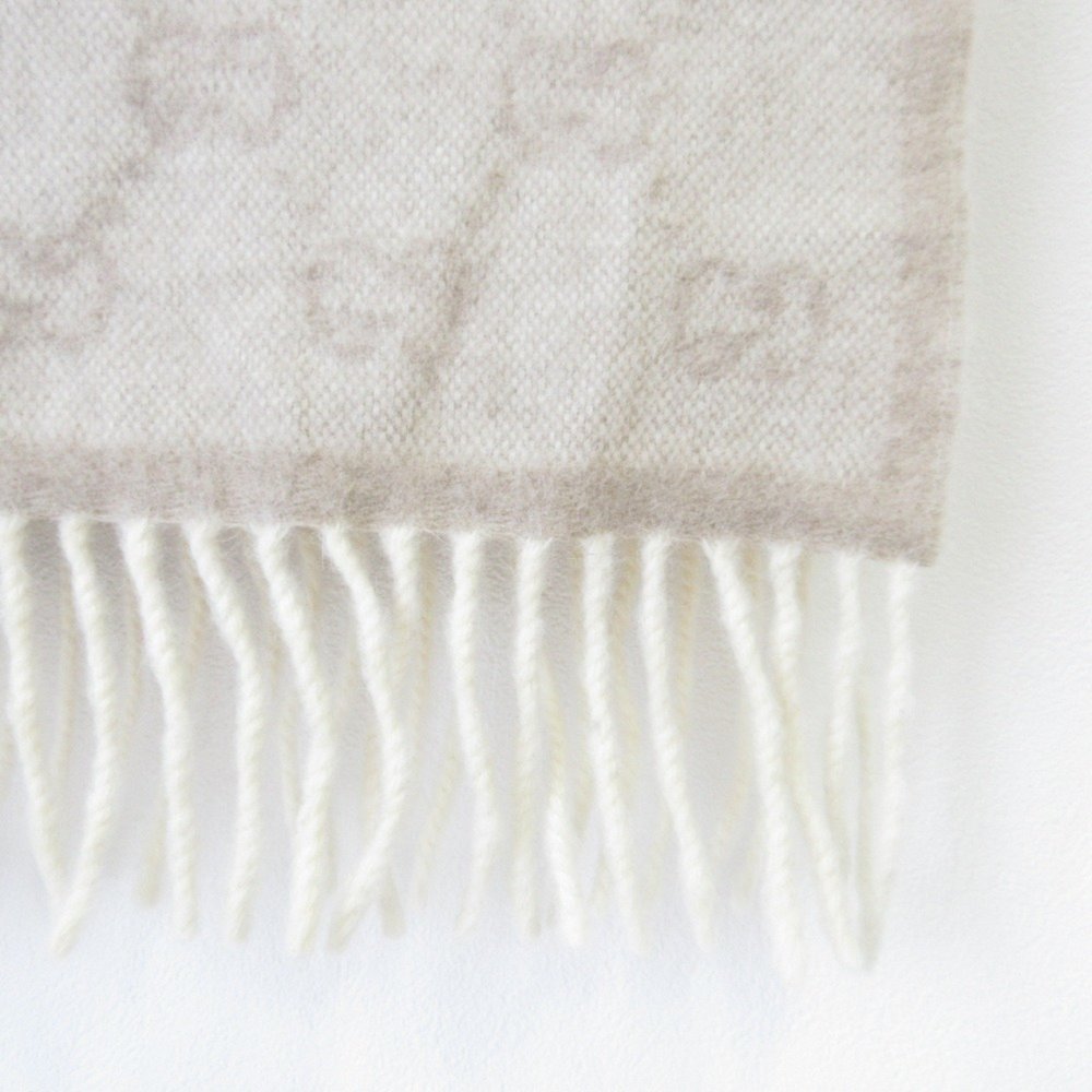 GUCCI Gucci Sherry Line GG Pattern Wool Fringe Scarf Beige Men's Women's - Picture 6 of 6